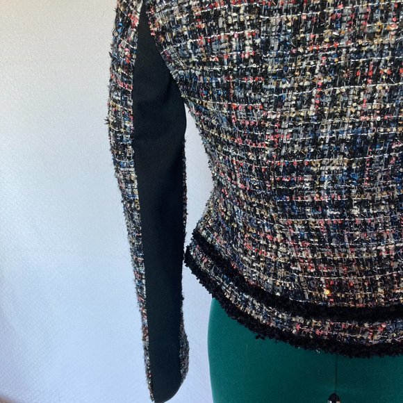 New York & Company Tweed Black Trim Multicolor Jacket With Silver Threads sz XS - Picture 8 of 13